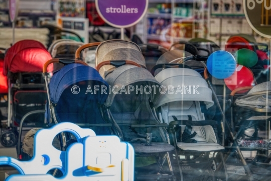 strollers on display