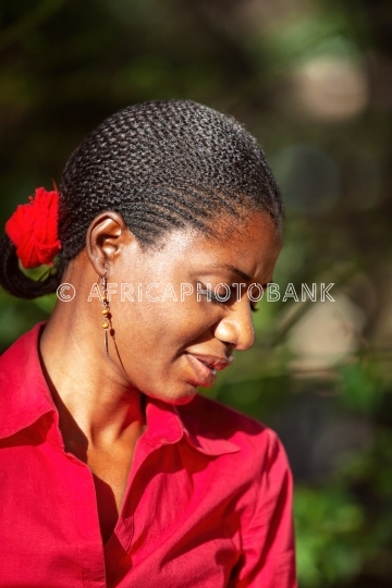 African woman in the door