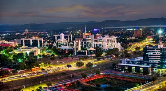 aerial view Gaborone CBD at night in the central business distri