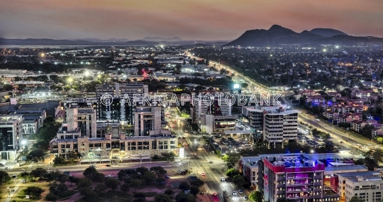 aerial view Gaborone CBD at night in the central business distri