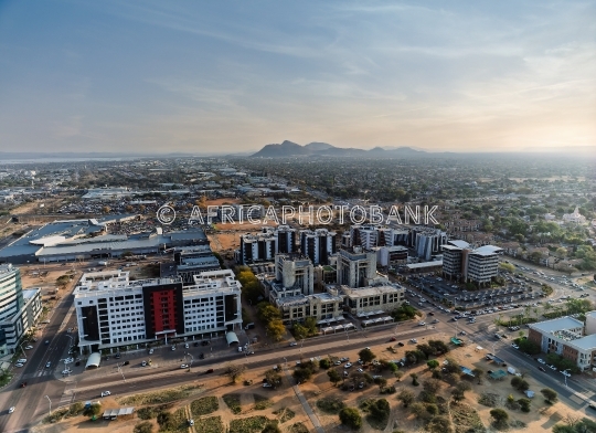 Aerial overview of the modern urban skyline and central business