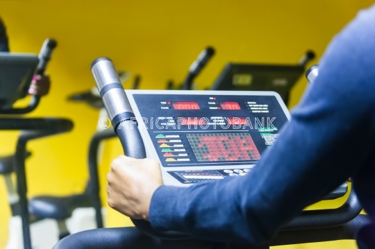 African woman on treadmill