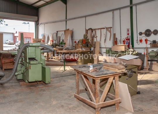 Furniture factory in Gaborone, Botswana, inside of a warehouse w