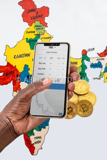Woman hands bitcoin India
