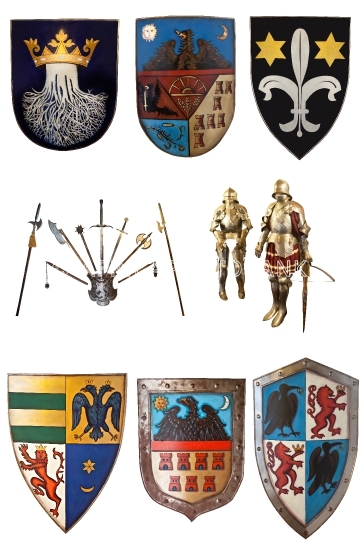 Various coats of arms and weapons