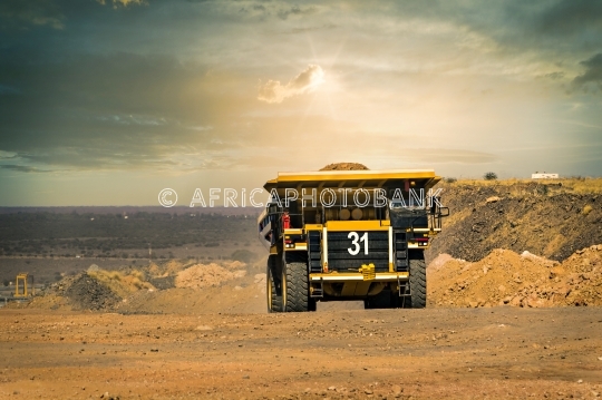 Mining truck at sunset